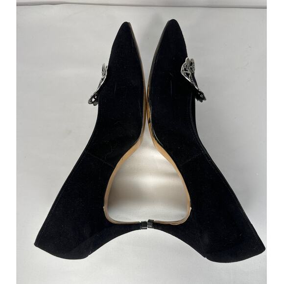 Vintage Black velvet red lining heels with floral wreath metal accent size 7,5 - Picture 8 of 12